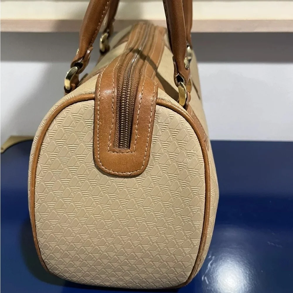 Liz Claiborne Purse Beige Logo Leather Vinyl Bag Satchel Vintage 80s 1988